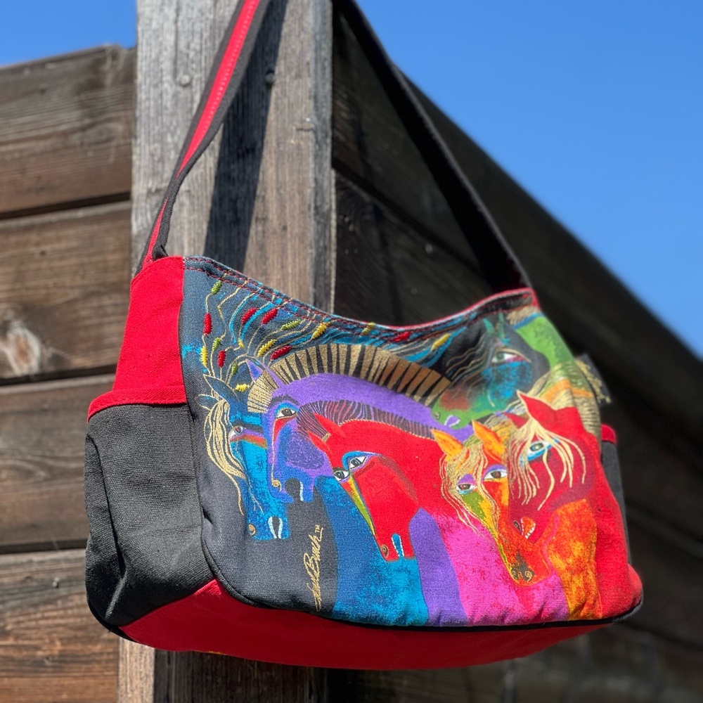 Laurel Burch Canvas Tote – Laughing Mares Horses, Colorful Print